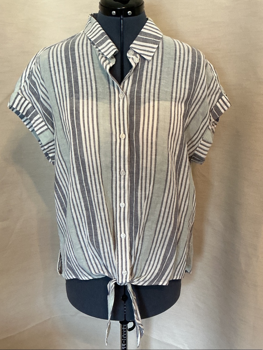 Sanctuary Striped Button-Front Tie-Hem Shirt - Blue & White